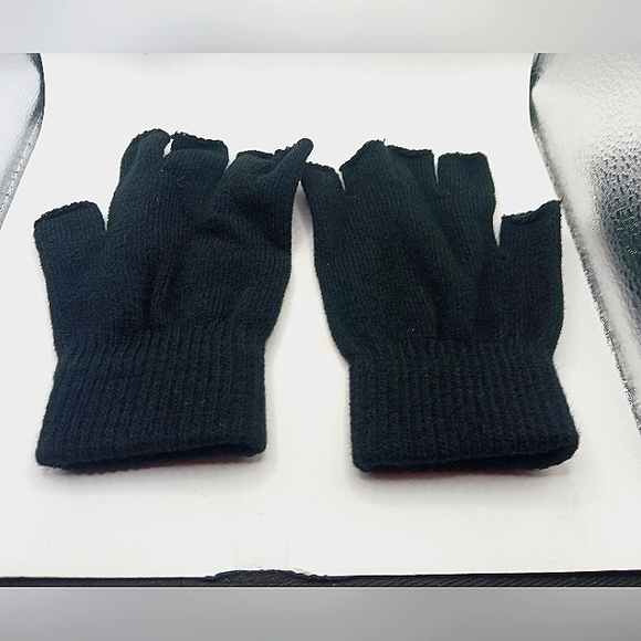 Fingerless Black Cotton Gloves Unisex 2 Pairs -New - Picture 2 of 8